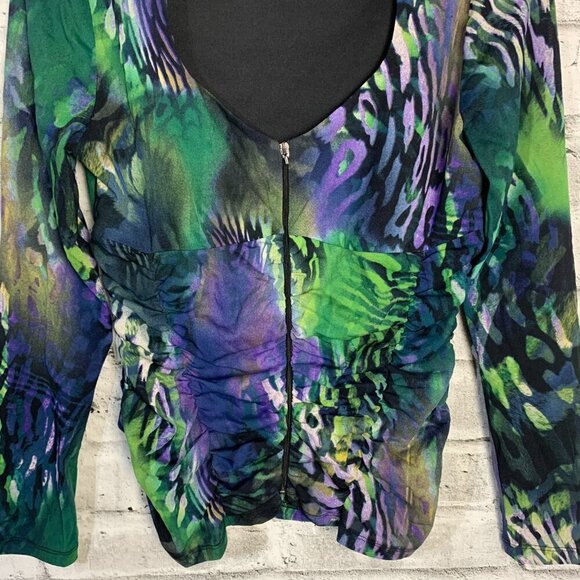 Vintage Y2K Sheer Animal Print Babydoll Empire Waist Long Sleeve Blouse - Picture 3 of 13